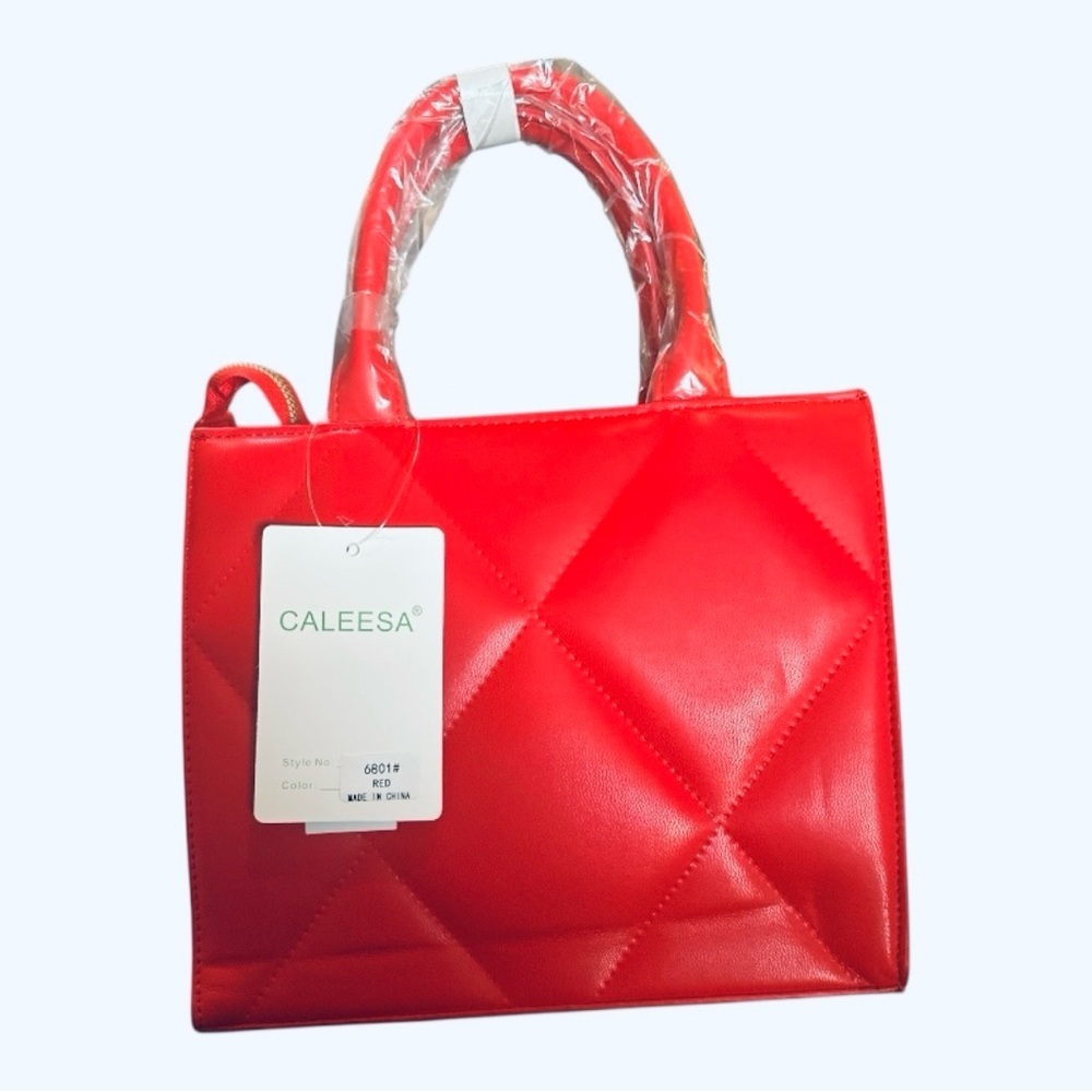 CALEESA Red Quilted Mini Handbag | Vegan Leather | NWT